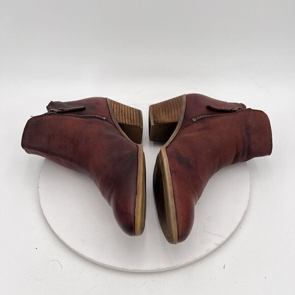 Frye Judith Women Size 10M Cognac Brown Leather Ankle Zip Block Heel Boot - Picture 6 of 15